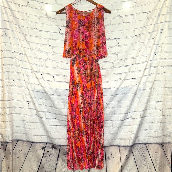 Calvin Klein Snakeskin Sleeveless Maxi Dress W/Gold Chain Belt Size 12 - Picture 1 of 11